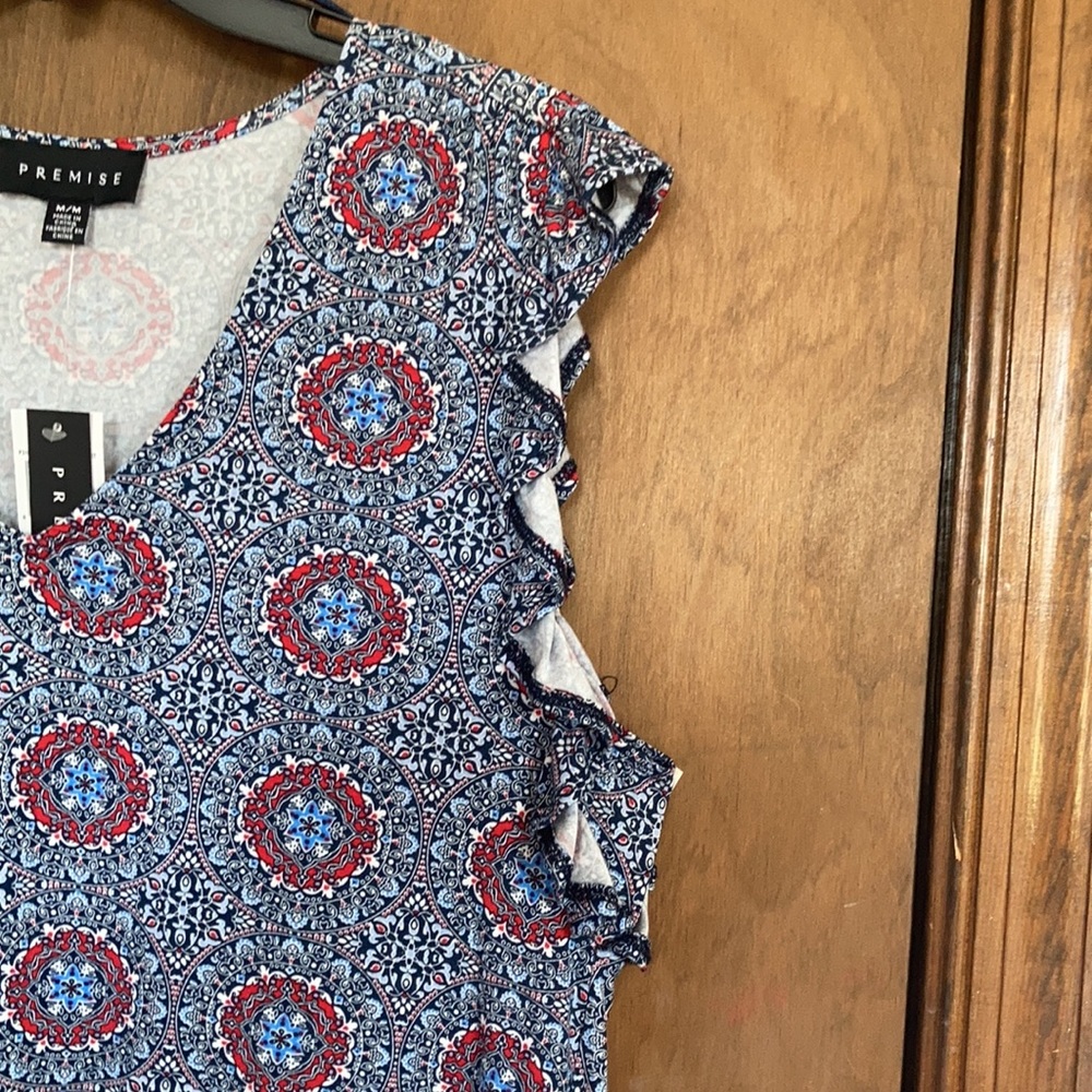 Premise top boho abstract floral print soft material casual w stretch M - Picture 6 of 17